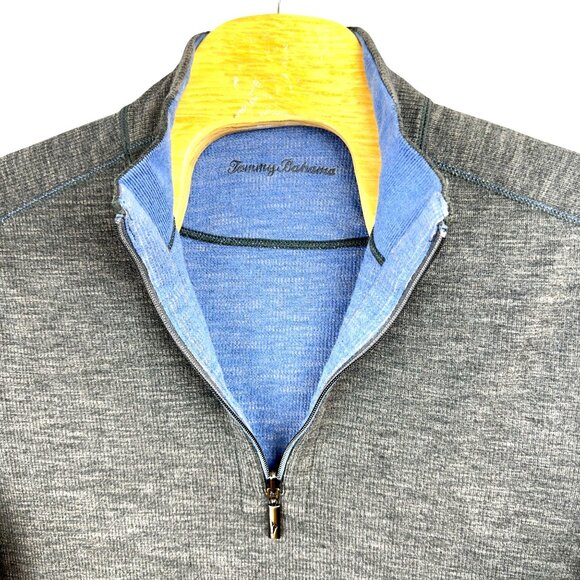 Tommy Bahama Sweater Men Flipshore Reversible Half-Zip Gray Blue Pullover - Picture 7 of 16